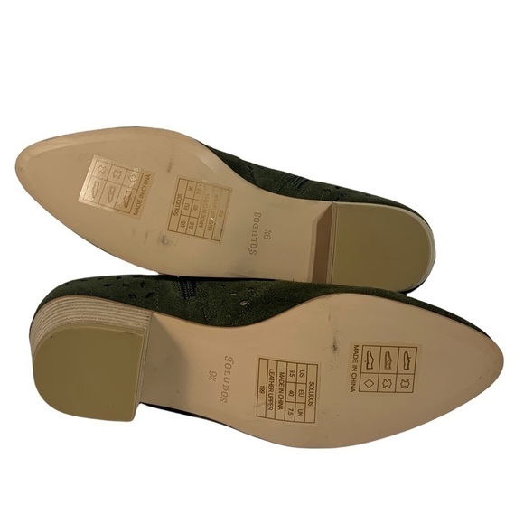- NWOB Soludos Olive Green Lola Perforated Suede Block Heel Bootie Anthropologie - Picture 11 of 12